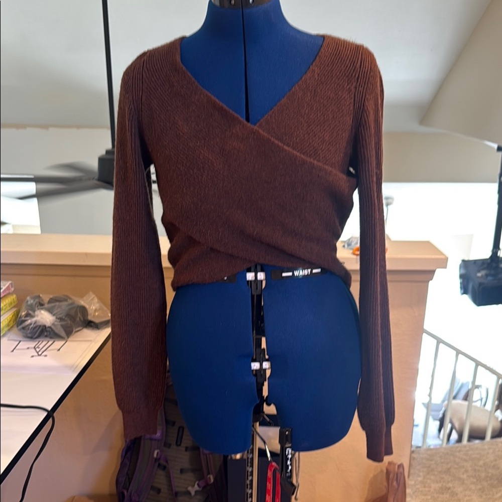 Brown Wrap Sweater house of Harlow